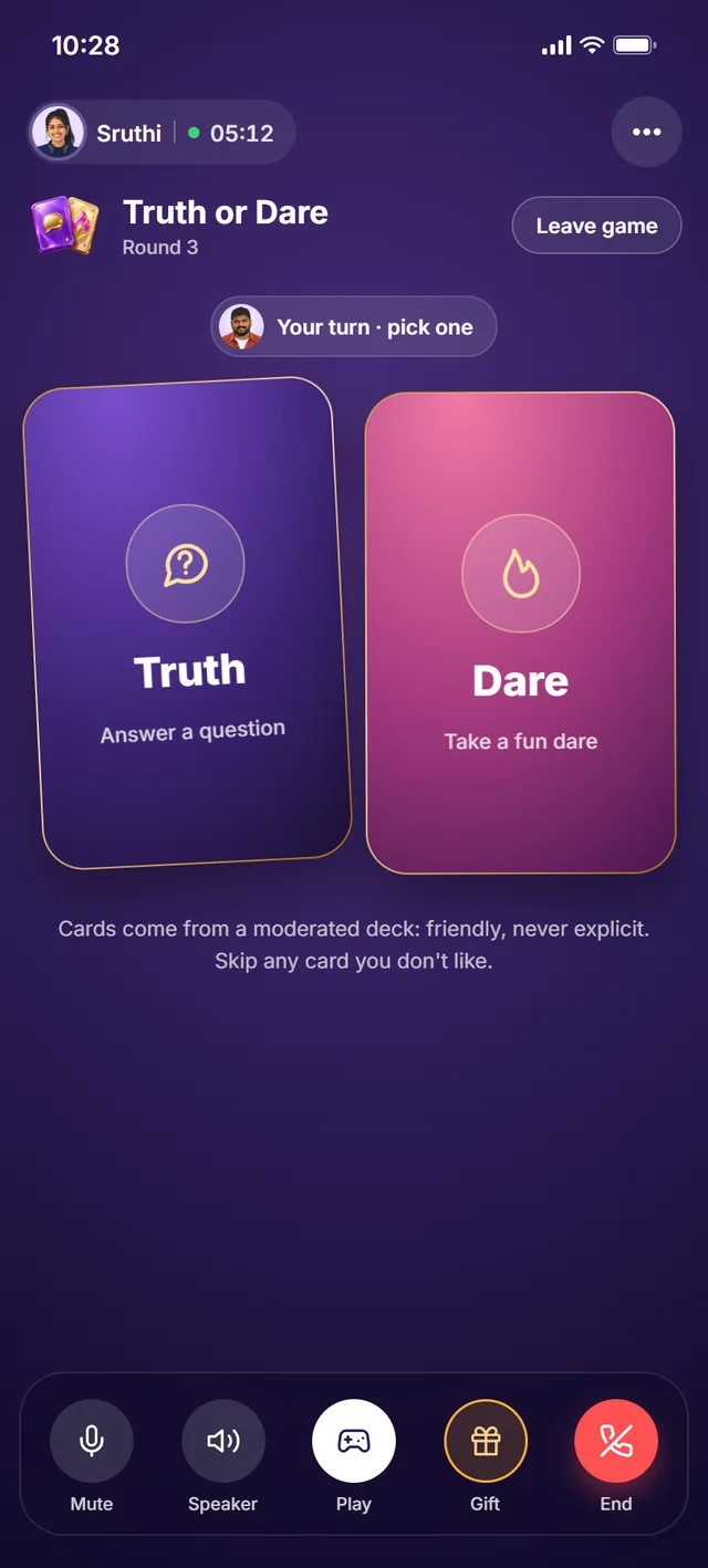 Truth or Dare, during a call with Sruthi
