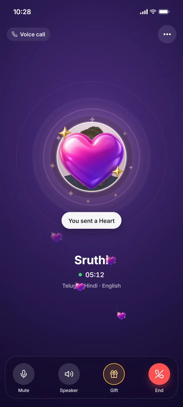 A heart gift landing on the call screen