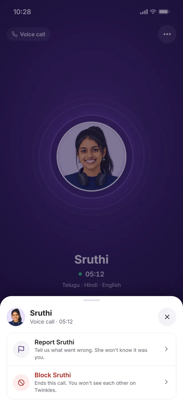 The in-call menu to report or block
